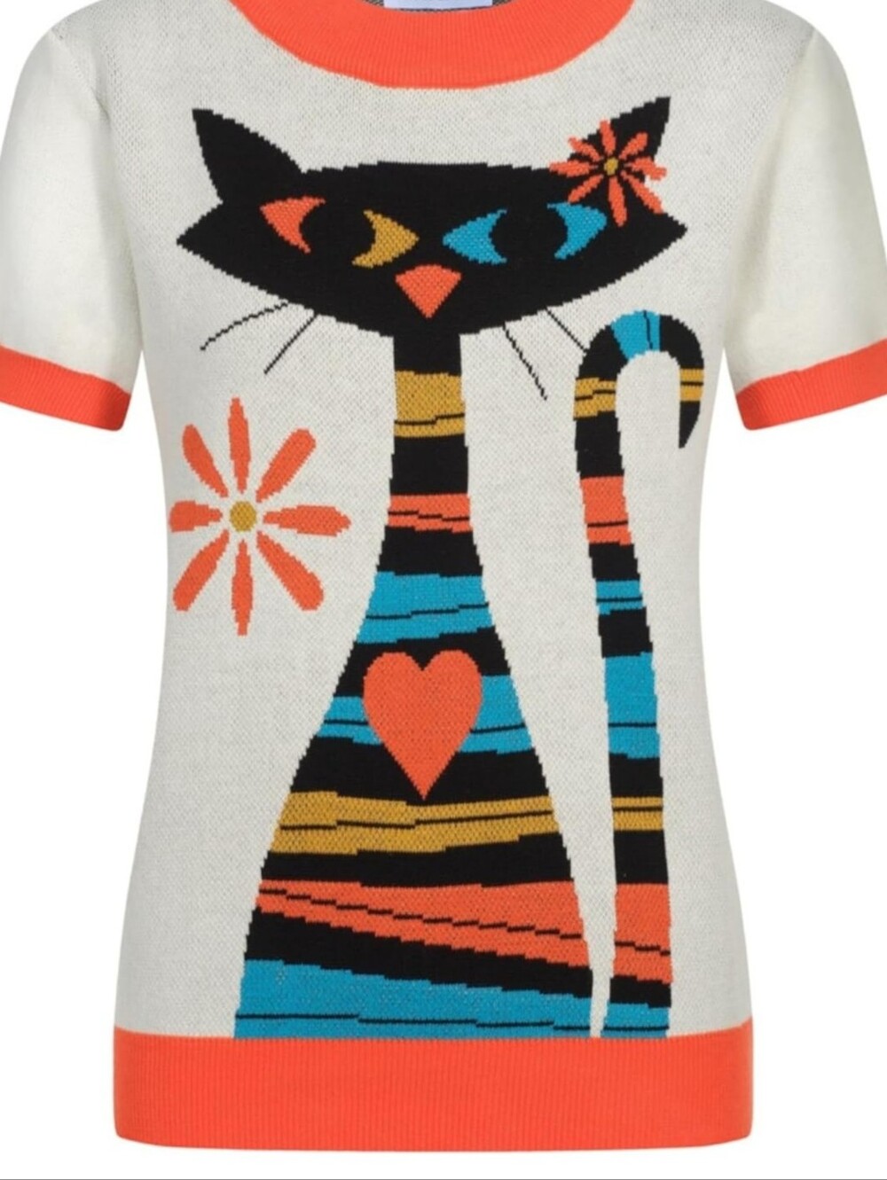 NWOT- Perfect Condition! Retro Knit Cat Graphic Short-Sleeve Tee-Large